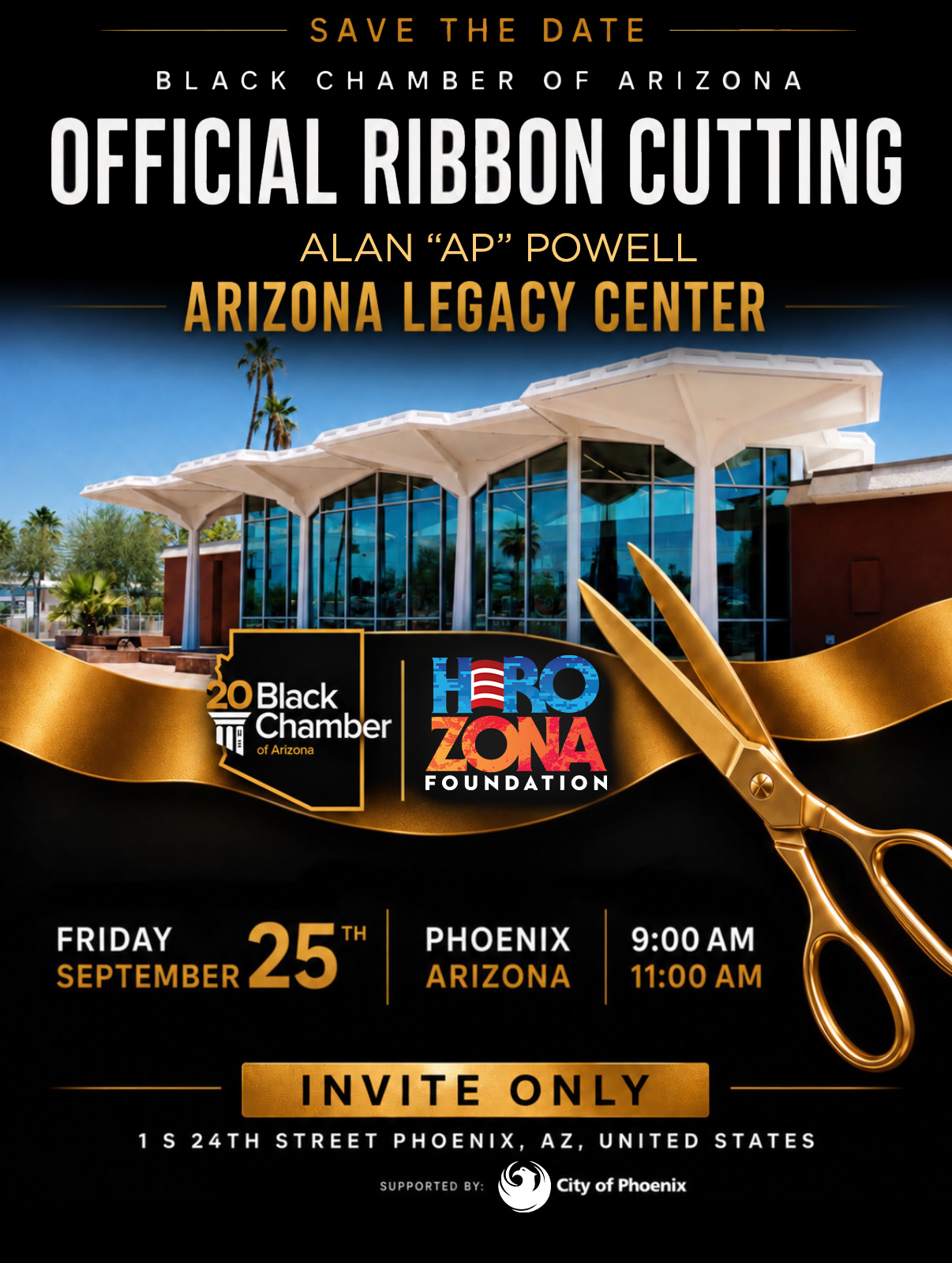 Arizona Legacy Center official ribbon cutting invitation — Friday, September 25, Phoenix